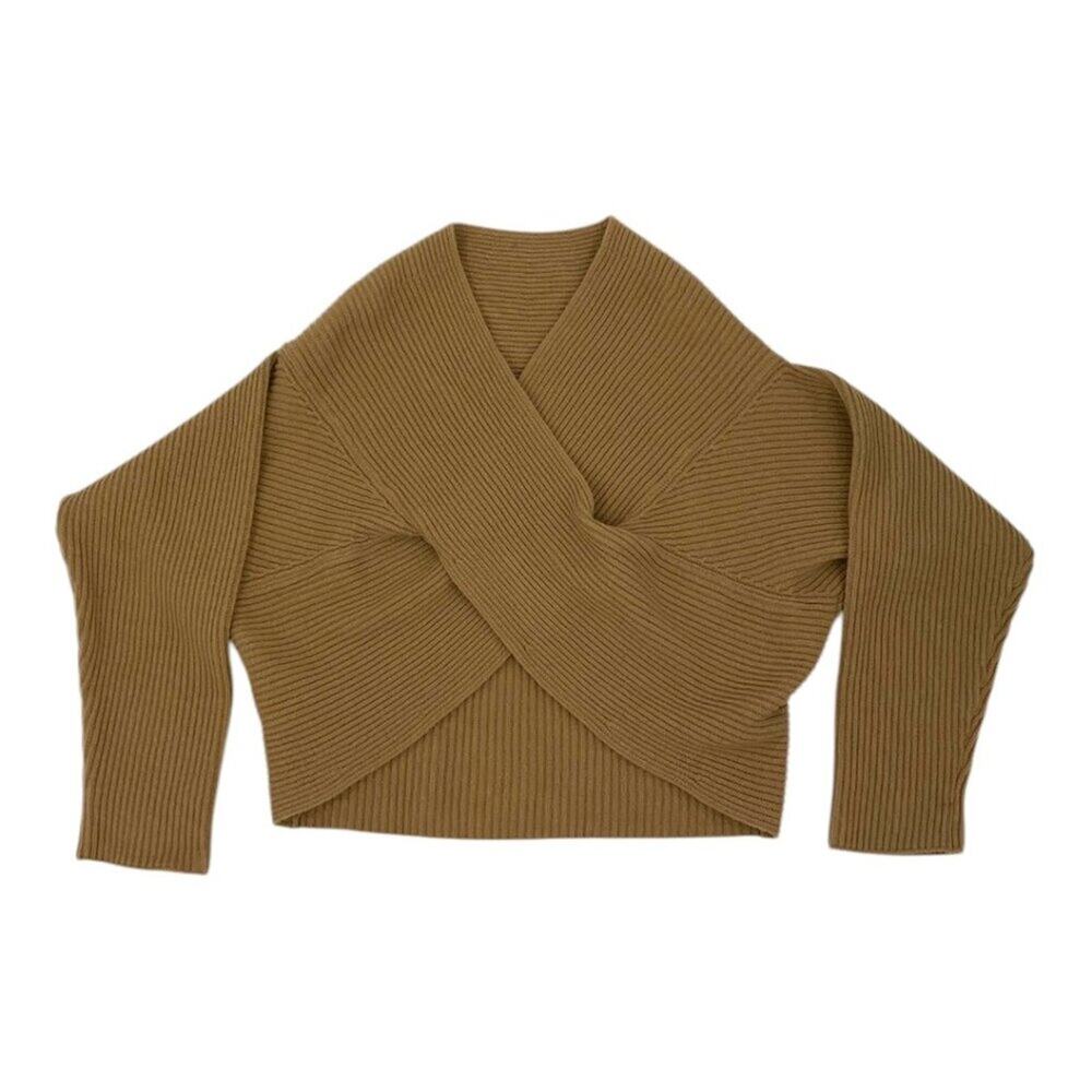 Liviana Conti Cashmere Blend Crossover Wrap Sweater Tan Size 6 (US) $328 MSRP